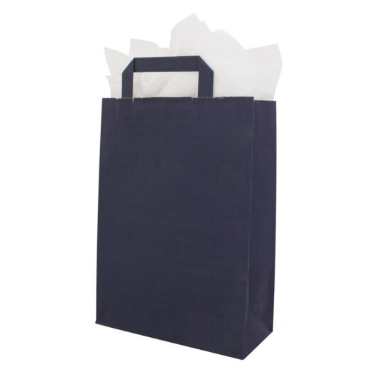 Papieren draagtassen platte handgrepen donkerblauw s.o.s. paper bags