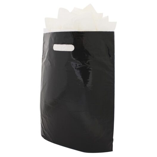 Plastic draagtassen zwart ingekleurd ldpe uitgestanste handgreep