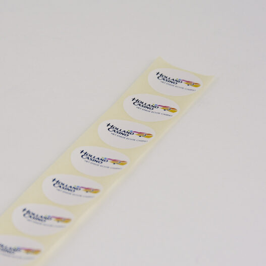 ronde papieren etiketten op rol opdruk full colour digitaal HP indigo