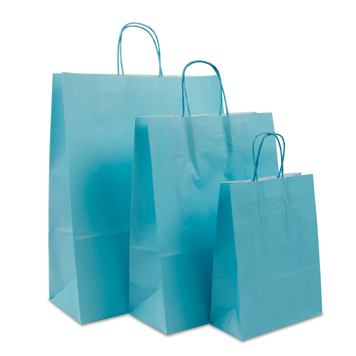 Blauwe papieren tassen met gedraaide handgrepen