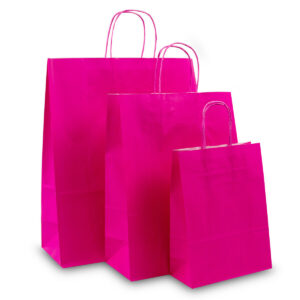 Roze papieren draagtassen met gedraaide handgrepen