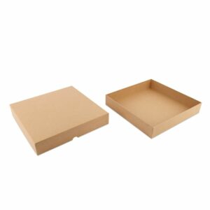 Luxe Kraft Dozen met Losse Deksel Linnenpersing Bruin - 26x26x4cm