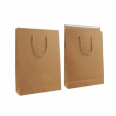 Luxe papieren tas met Klep - Bruin Kraft 30 + 10 x 42 cm.
