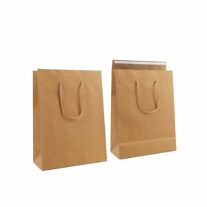 Luxe papieren Draagtas met Klep - Bruin Kraft 26 + 12 x 35 cm.